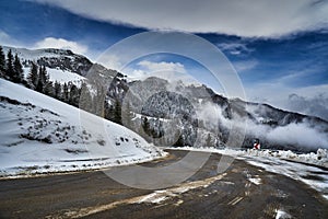 Empty winter road in the mountains