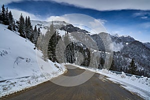 Empty winter road in the mountains