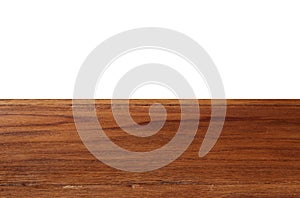 Empty wood floor perspective table top isolate on white background