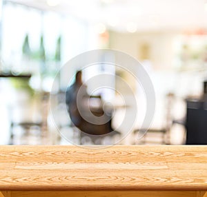 Empty wood table and blurred cafe light background. product display template.Business presentation