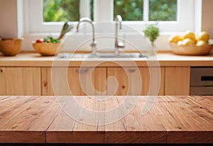 Empty wood table Mockup Kitchen