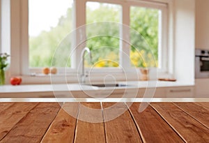 Empty wood table Mockup Kitchen