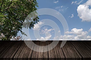 Empty wood table top on blur abstract background. For montage product display layout