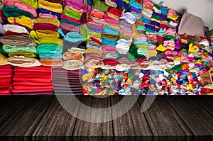 Empty wood table top on blur abstract background. For montage product display layout