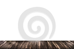 Empty wood table top isolate on white background.