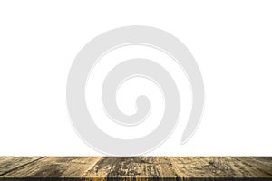 Empty wood table top isolate on white background.