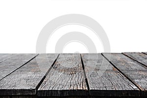 Empty wood table top, isolated on white background with copy space