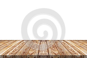 Empty wood table top on white background for montage your product