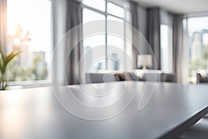 Empty wood tabletop or counter with display product. Blur image of living room background. Display product background concept for