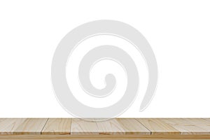 Empty wood top table and white background. photo