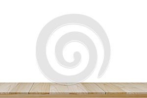 Empty wood top table and white background.