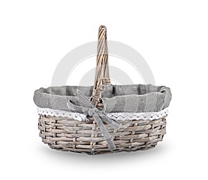 empty wooden basket isolated on white background