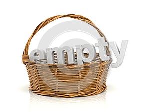 Empty wooden basket. White word in the basket