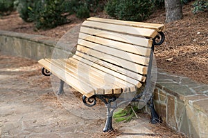 Empty wooden bench in park. Retro style