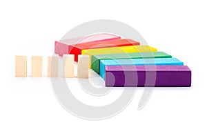 Empty wooden block and colorful wooden block on white background. For product display montage or design layout