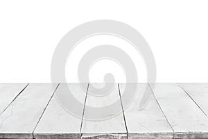 Empty wooden boards or tabletop isolated on white. Template and mockup for display or montage of your products. Close up photo