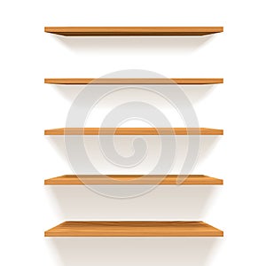 Empty Wooden Bookshelves,shelf.wood texture, perspective, natural wood, realistic, 3d. design background, Vector