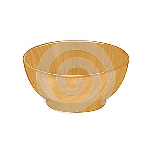 Empty wooden bowl isolated on a white background. Vector illustration of utensils made of natural material