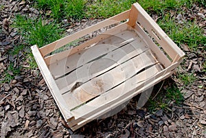 Empty wooden box on ground