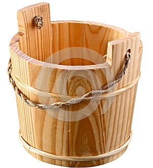 Empty wooden bucket.