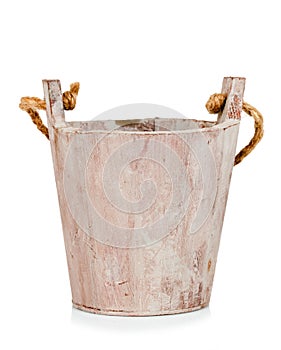 Empty wooden bucket or wooden flowerpot