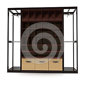 Empty Wooden Clothing Display Rack on white. 3D illustration