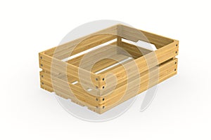 Empty wooden crate on white background. Isolated 3D illustration