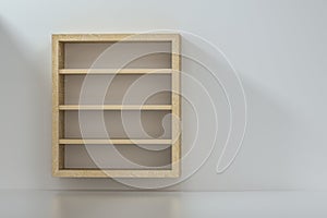 Empty wooden cube shelf in the empty room, 3d rendering