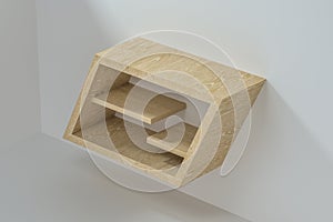 Empty wooden cube shelf in the empty room, 3d rendering