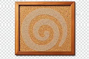 Empty wooden framed cork bulletin board isolated on transparent background
