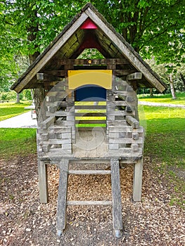 Empty wooden house on playground