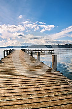 Empty wooden pier on Lake Starnberg