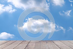 Empty wooden planks withsky on background