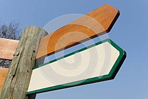 Empty wooden road sign