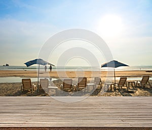 Empty wooden with sea background