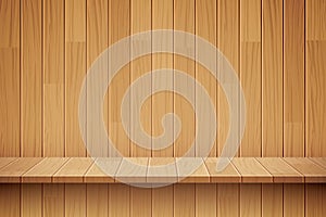 Empty wooden shelf background