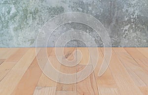 Empty wooden shelf with concrete background. For display your products