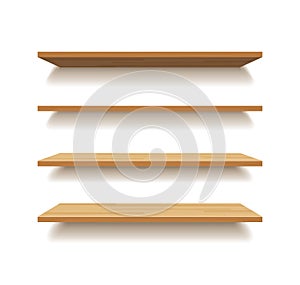 Empty wooden shelf isolated background