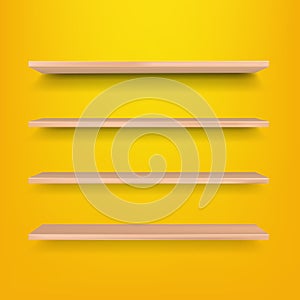 Empty Wooden Shelf Isolated Yellow Background