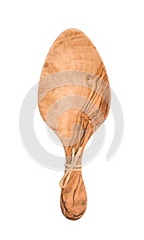 Empty wooden spoon made of olive tree wood isolated on white background