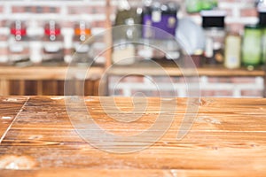 Empty wooden table in cafe