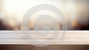 Empty wooden table over bokeh background, product display montage