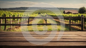 empty wooden table for product on the vineyard background