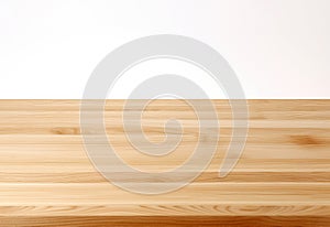 Empty wooden table top isolated on white background. For product display.