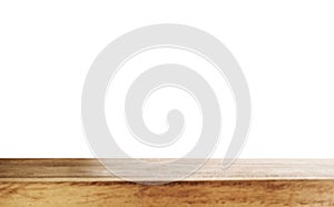 Empty wooden table top, isolated on white backgrounds with copy space