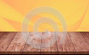 Empty wooden table on yellow background Gradient with overlapping curve For editing product displays or layout design