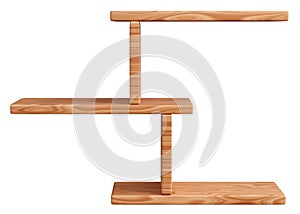 Empty wooden wall shelf. 3D render illustration