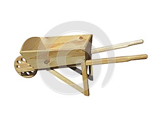 Empty wooden wheelbarrow cart for the garden isolated over white