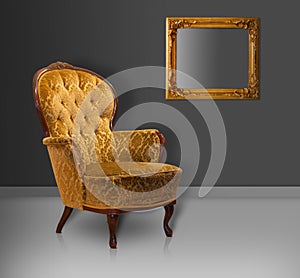 Empty worn vintage upholstered armchair