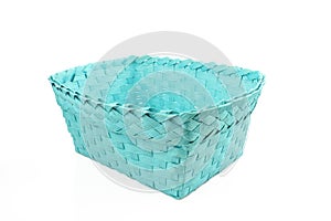 Empty woven basket isolated on white background. Elegant decorative container